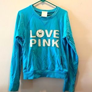 Victoria Secrets PINK Blue Pullover LOVE PINK Medium